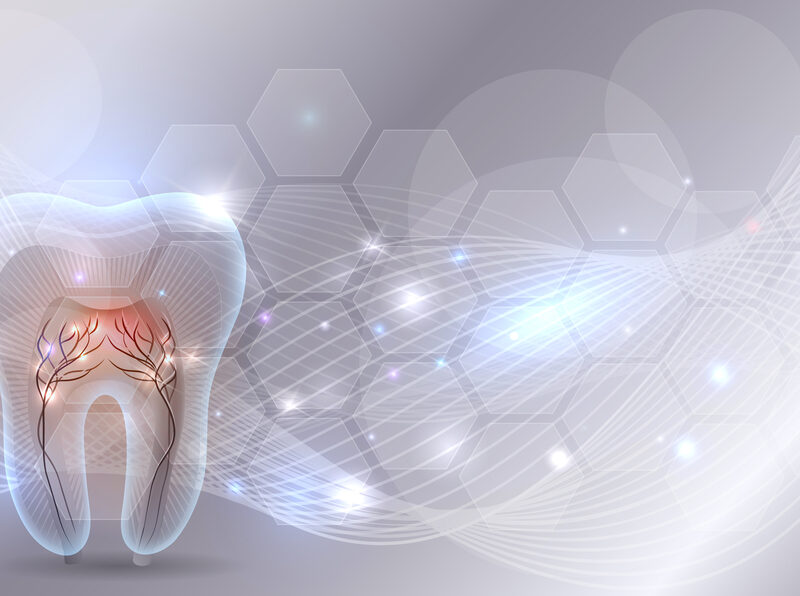 Beautiful transparent tooth illustration, abstract wave background and glow